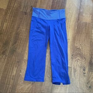Lululemon cropped yoga pants blue purple indigo sz 6 striped solid slit